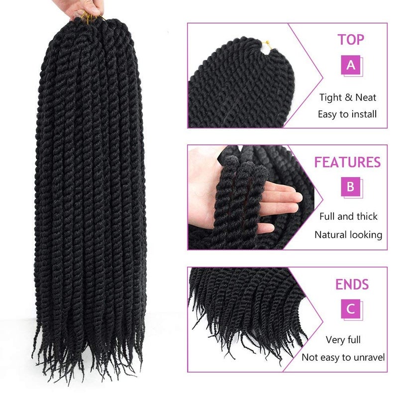 Admutty Havana Twist Crochet Hair 22 inch 6 Packs Crochet Braids Senegalese Twist Crochet Braiding Hair (1B#) - Image 4